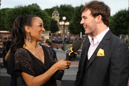 Access Hollywood’s Shaun Robinson and Sam Claflin at the “Pirates of the Caribbean: On Stranger Tides” premiere at Disneyland, Anaheim, Calif., May 7, 2011
