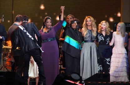 Oprah Winfrey, Patti LaBelle, Beyonce, Madonna and Dakota Fanning attend the “Surprise Oprah! A Farewell Spectacular” at the United Center, Chicago, May 17, 2011
