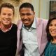 Nick Cannon smiles with Billy Bush and Kit Hoover on Access Hollywood Live on May 13, 2011