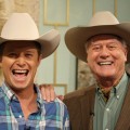 Billy Bush and Larry Hagman show off their matching cowboy hats on Access Hollywood Live on May 25, 2011