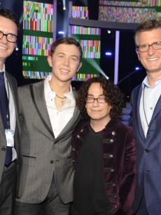 Peter Rice Chairman, Entertainment FOX Networks Group, Season 10 “American Idol” winner Scotty McCreery, Mike Darnell President Alternative Programming FOX Broadcasting and Kevin Reilly, President, Entertainment, FOX Broadcasting Co. during the Season 10 “American Idol” Grand Finale at the Nokia Theatre, Los Angeles, May 25, 2011
