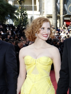 Sean Penn, Jessica Chastain and Brad Pitt pose on the red carpet before the screening of “The Tree of Life” presented in competition at the 64th Cannes Film Festival on May 16, 2011