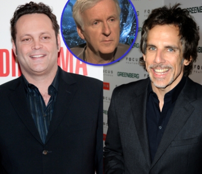 Vince Vaughn and Ben Stiller, inset: James Cameron