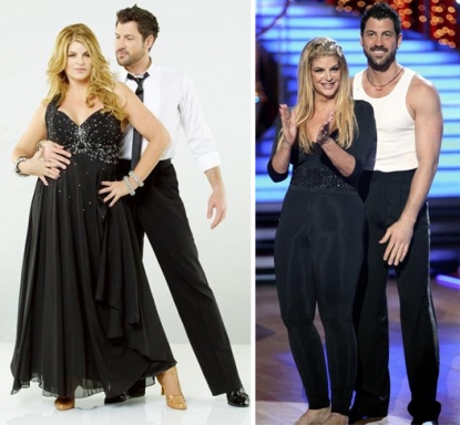 Kirstie Alley and Maksim Chmerkovskiy at the start of the season (left) and in the finals (right) on “Dancing with the Stars,” 2011