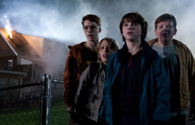 Gabriel Basso plays Martin, Ryan Lee plays Cary, Joel Courtney plays Joe Lamb and Riley Griffiths plays Charles in a scene from 2011’s “Super 8”
