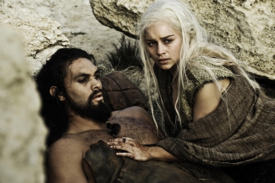 Jason Momoa as Khal Drogo and Emilia Clarke as Daenerys Targaryen in the “Game of Thrones” Season 1 finale, HBO, 2011