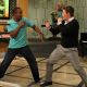 Sugar Ray Leonard and Billy Bush get ready to rumble on the set of Access Hollywood Live on June 16, 2011