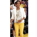 Jada Pinkett Smith is spotted at halftime of Game Four of the 2008 NBA Finals between the Boston Celtics and the Los Angeles Lakers on June 12, 2008 