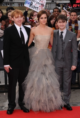 Rupert Grint, Emma Watson and Daniel Radcliffe attend the world premiere of “Harry Potter and The Deathly Hallows - Part 2” at Trafalgar Square, London, on July 7, 2011