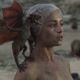 Daenerys and one of her hatched dragons in the Season 1 finale of “Game of Thrones,” HBO, 2011