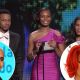 Terrence Jenkins, Tiffany Greene, and Rosci Diaz seen onstage during the BET Awards ‘11 held at the Shrine Auditorium in Los Angeles on June 26, 2011, inset: Chris Brown/Rihanna