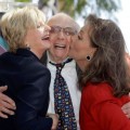 Florence Henderson and Dawn Wells give Sherwood Schwartz a kiss during his Walk of Fame ceremony on March 7, 2008 in Hollywood
