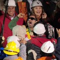 Chilean miner Mario Sepulveda celebrates after being brought to the surface — the second the be lifted from underground — on October 13, 2010 after spending a 10-week ordeal in the collapsed San Jose mine on October 13, 2010