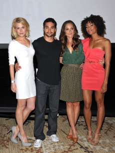 Rachael Taylor, Ramon Rodriguez, Minka Kelly and Annie Ilonzeh pose at the ‘Charlie’s Angels’ Panel during Comic-Con 2011 at San Diego Convention Center on July 23, 2011