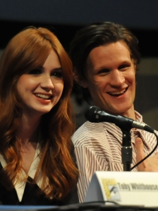 Karen Gillan and Matt Smith speak at the “Dr. Who” panel during Comic-Con at the San Diego Convention Center in San Diego, Calif., on July 24, 2011 