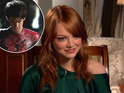 Emma Stone chats with Access Hollywood at the “Crazy, Stupid, Love” junket in July 2011 / inset : Andrew Garfield as Spider-Man