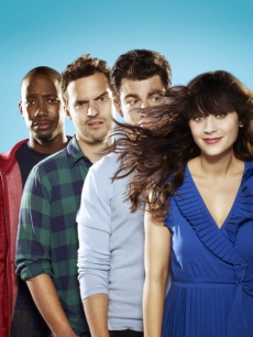 Lamorne Morris as Winston, Jake Johnson as Nick, Max Greenfield as Schmidt and Zooey Deschanel as Jess in “New Girl” on FOX