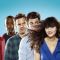 Lamorne Morris as Winston, Jake Johnson as Nick, Max Greenfield as Schmidt and Zooey Deschanel as Jess in “New Girl” on FOX
