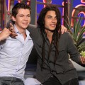 “The Glee Project” winners Damian McGinty and Samuel Larsen share a hug on the set of Access Hollywood Live on August 22, 2011