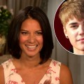 Olivia Munn chats with Access Hollywood on August 25, 2011 / inset: Justin Bieber