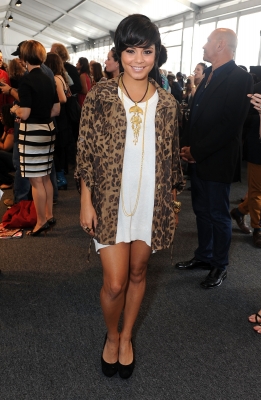 Vanessa Hudgens sports an animal print coat as she visits Lincoln Center during Spring 2012 Mercedes-Benz Fashion Week, New York City, on September 8, 2011