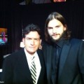 Charlie Sheen and Ashton Kutcher back stage at 2011 Primetime Emmy Awards in Los Angeles on September 18, 2011
