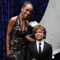 Access Hollywood’s Shaun Robinson poses with ‘Game of Thrones’ Outstanding Supporting Actor Peter Dinklage backstage at the 63rd Annual Emmy Awards in Los Angeles on September 18, 2011