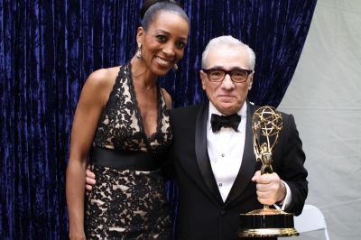Access Hollywood’s Shaun Robinson poses with Martin Scorsese, winner of Outstanding Directing for ‘Boardwalk Empire’ backstage at the 63rd Annual Emmy Awards in Los Angeles on September 18, 2011