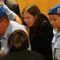 Amanda Knox reacts at the announce of the verdict of her appeal trial in the Meredith Kercher’ murder, Perugia, Italy, on October 3, 2011