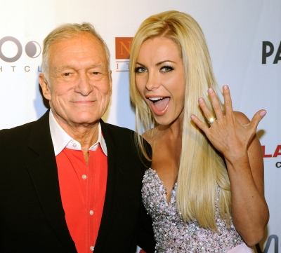 Hugh Hefner and Crystal Harris celebrate Hefner’s 85th birthday at the Palms Casino Resort in Las Vegas on April 9, 2011

