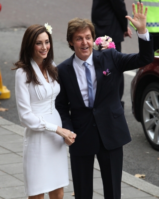 Sir Paul McCartney and Nancy Shevell arrive for their wedding at Marylebone Registry Office in London on October 9, 2011