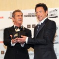 Mel Gibson and honoree Robert Downey Jr. pose together at The 25th American Cinematheque Award Honoring Robert Downey Jr. held at The Beverly Hilton hotel in Beverly Hills, Calif., on October 14, 2011 