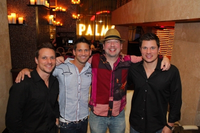 It was a 98 Degrees reunion in Las Vegas as Drew Lachey, Jeff Timmons, Justin Jeffre and Nick Lachey had dinner together at Nove Italiano inside the Palms Casino Resort on October 12, 2011