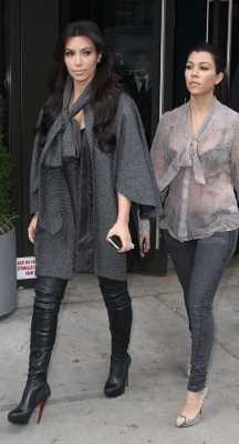 Kim Kardashian and Kourtney Kardashian are spotted on the streets of New York City on October 20, 2011