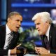 President Barack Obama chats with Jay Leno during a break ‘The Tonight Show with Jay Leno’ at the NBC Studios in Burbank, Calif., on October 25, 2011