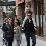 Deborra-Lee Furness, son Maximillian Jackman, daughter Ava Eliot Jackman and Hugh Jackman are seen arriving at Laughing Man Marketplace in Manhattan on October 23, 2011