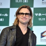 Brad Pitt is all smiles at the press conference for ‘Moneyball’ in Tokyo on November 9, 2011 