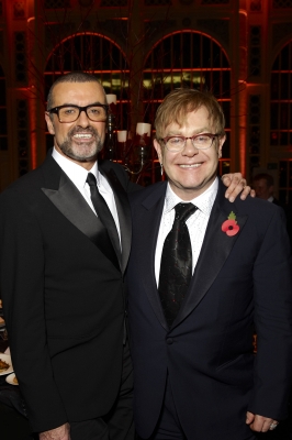 George Michael and Sir Elton John attend a charity performance benefiting the Elton John AIDS Foundation’s newly created Elizabeth Taylor Memorial Fund at the Royal Opera House in London, England, on November 6, 2011