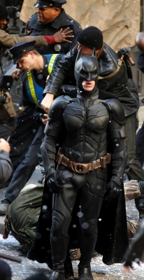 Christian Bale shoots scenes as Batman for the upcoming film ‘The Dark Knight Rises’ in New York City on November 6, 2011