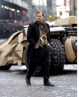 Director Christopher Nolan takes a stroll on the set of ‘The Dark Knight Rises’ in New York City on November 6, 2011