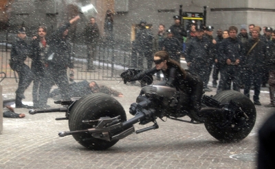 Catwoman shoots a scene for the upcoming film ‘The Dark Knight Rises’ in New York City on November 6, 2011