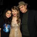 Selena Gomez, Taylor Swift and James Taylor pose during the ‘Speak Now World Tour’ at Madison Square Garden in New York City on November 22, 2011 