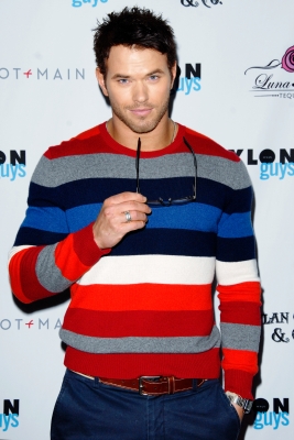 Host and Nylon November cover star Kellan Lutz arrives, in Dylan George and his own clothing line Abbot + Main, at the Nylon Guys and Dylan George, Abbot and Main party, sponsored by Luna Rosa Tequila at The Beverly, Los Angeles, Nov. 10, 2011
