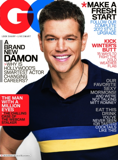 Matt Damon on the cover of the January 2012 issue of GQ