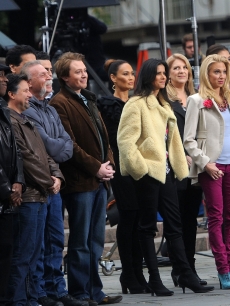 Arsenio Hall, Dee Snider, Lou Ferrigno, Clay Aiken, Penn Jillette, Paul Teutel Sr., Marco Andretti, Dayana Mendoza, Tia Carrere, Patricia Valesquez, Lisa Lampanelli, Debbie Gibson, Aubrey O’Day and Teresa Giudice seen on the set of ‘Celebrity Apprentice’ in New York City on October 26, 2011