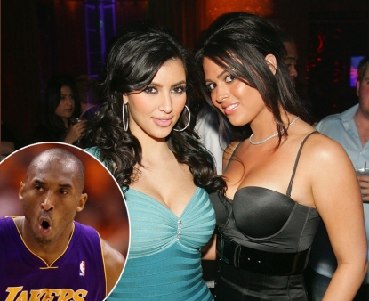 Kim Kardashian and Carla DiBello are seen at Prive Las Vegas inside the Planet Hollywood Resort & Casino in Las Vegas on January 26, 2008 / inset: Kobe Bryant 