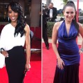Access Hollywood’s Shaun Robinson and AccessHollywood.com Laura Saltman seen on the red carpet at the Golden Globes, January 15, 2012