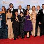 The cast of ‘Modern Family’ poses in the press room with the Best Television Series - Musical or Comedy award for ‘Modern Family’ at the 69th Annual Golden Globe Awards held at the Beverly Hilton Hotel on January 15, 2012