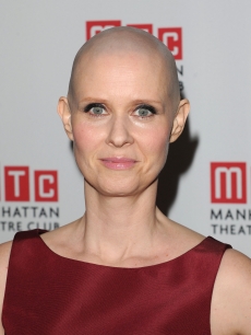Cynthia Nixon rocks a shaved head ate the opening night after party for her play, ‘Wit,’ at the B.B. King Blues Club & Grill in New York City on January 26, 2012