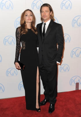 Angelina Jolie & Brad Pitt arrive at The 23rd Annual Producers Guild Awards at The Beverly Hilton hotel on January 21, 2012 